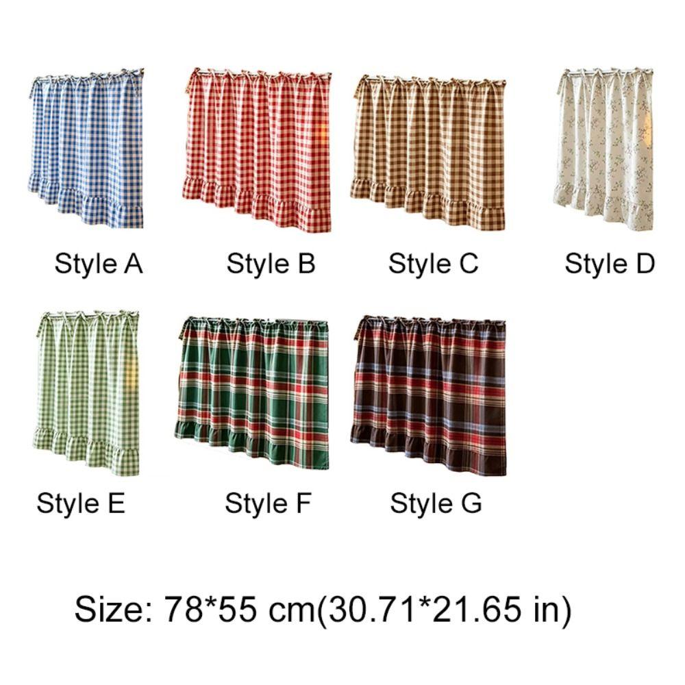 Ruffled Edge Farmhouse Plaid Kitchen Oven Skirt Cotton Privacy Partition Curtain  Porch