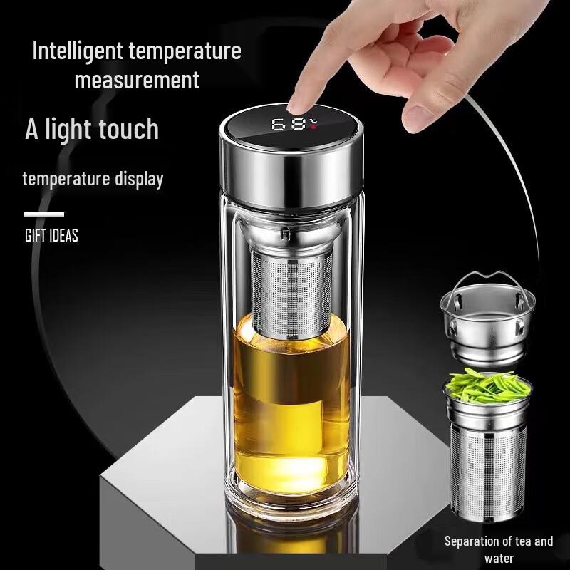 QYJ-9030 Temperature Display Double-Layer Glass Business Tea Cup