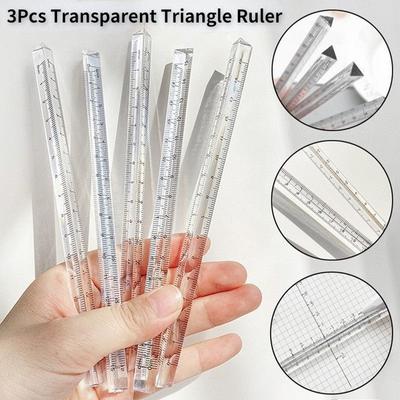 3Pc 15cm Transparent Triangle Ruler Multifunction DIY Drawing Tools School Office Supplies
