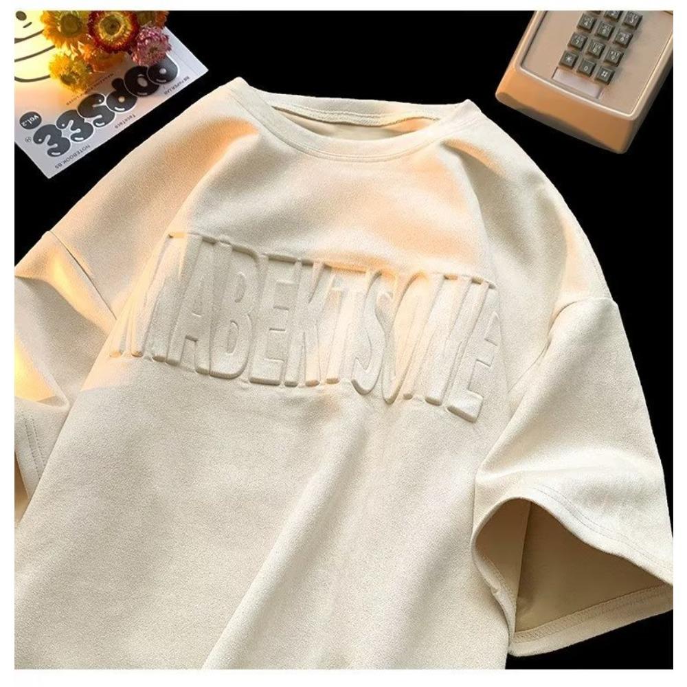 

Fashion Unisex Loose Fit T-shirt, Raised Embossed Graphic Tee, Comfortable Casual Streetwear T-shirt for Daily & Leisure 2XL абрикосовий