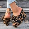 Flower Decor Wedges Sandals for Women Fashion Leopard Chunky Platform Party Slippers Woman Plus Size Thick Sole Non Slip Sandals