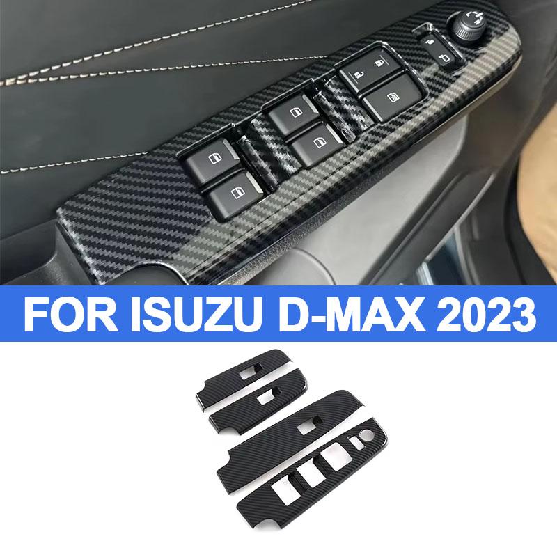 LHD For Isuzu D-MAX DMAX 2023 2024 2025 Carbon Fiber 4pcs Power Window Switch Panel Cover Sticker Modification