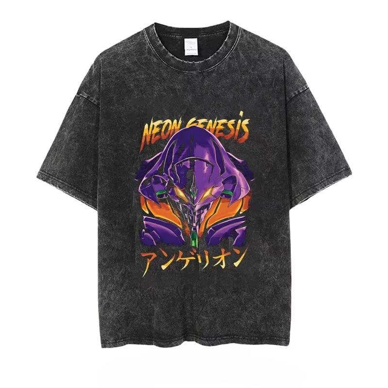

New Summer Anime Eva Mens Tshirt Washed Vintage Summer Womens Shortsleeved Tees Gym Yk Clothes Harajuku Tops XL
