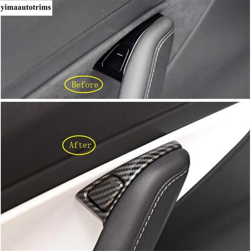 For Tesla Model 3 Y 2018 - Car Armrest Window Lift Control Button Panel Cover Trim ABS Carbon Fiber Accessories Interior