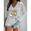 Casual Loose Women's Faith Print Long Sleeve V Neck T-Shirt, Fall Winter Religious Graphic Daily Top