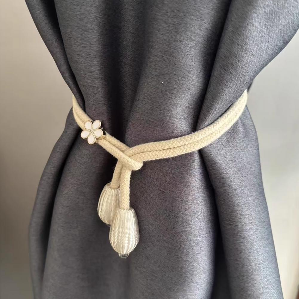 2Pcs Boho Style Curtain Straps Handmade Natural Cotton Linen Curtain Ties Decorative Curtain Rack Balcony Towel Holder