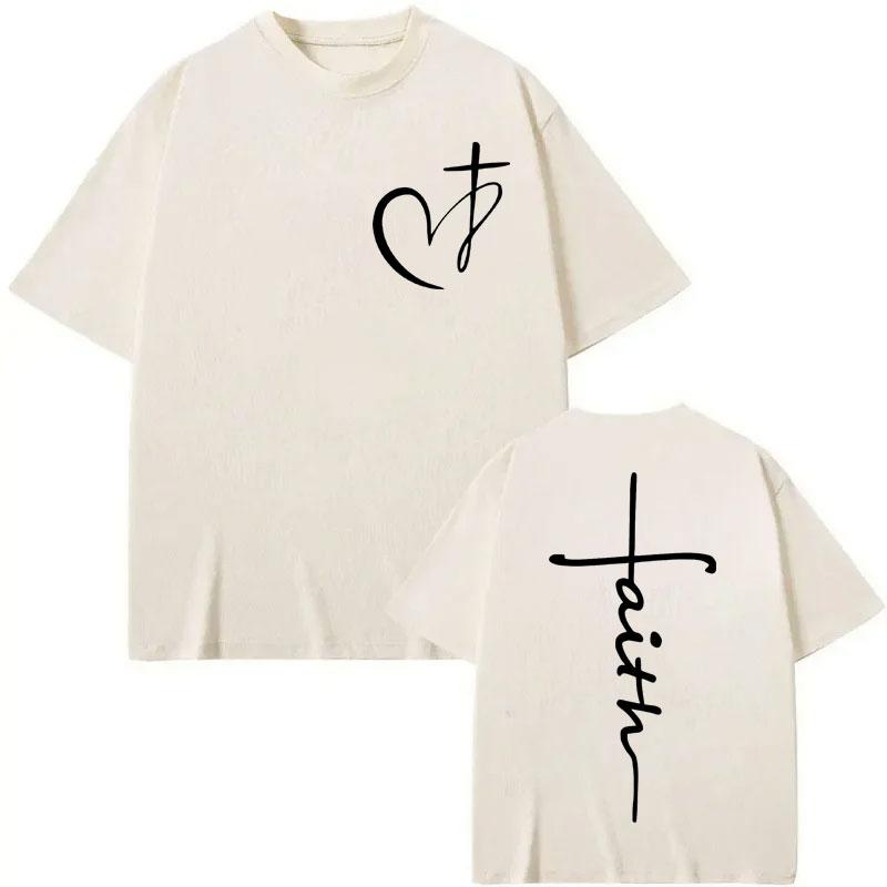 

Limited Heart Cross Christian Jesus Faith Over Fear Bible Verse Merch T Shirts Men Women Casual Short Sleeve T-shirts 3XL