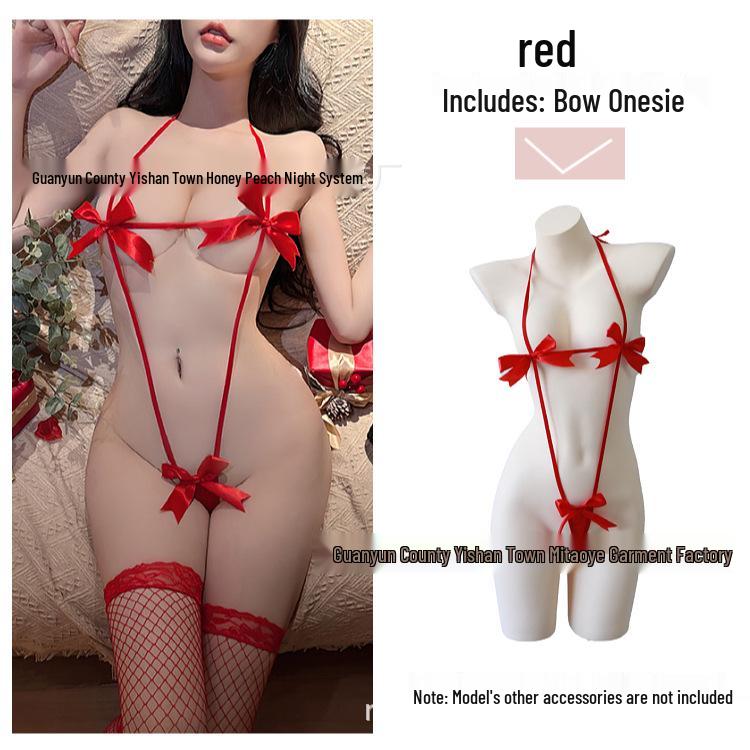 Sexy Christmas Bow Tie Bodysuit Lingerie & New Year's Multi-Color Bikini