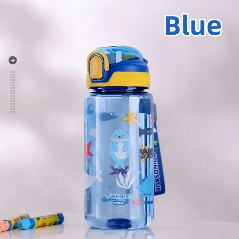 600ML Kids Water Bottle with Straw, Leak-Proof Reusable BPA Free Tritan Water Bottle with Handle for Boys, Girls, Nursery School