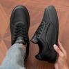Men's Casual Black Sneakers Fashionable Lightweight Comfortable Non Slip Shoes Minimalist Design PU Leathe Skate Shoes for Men