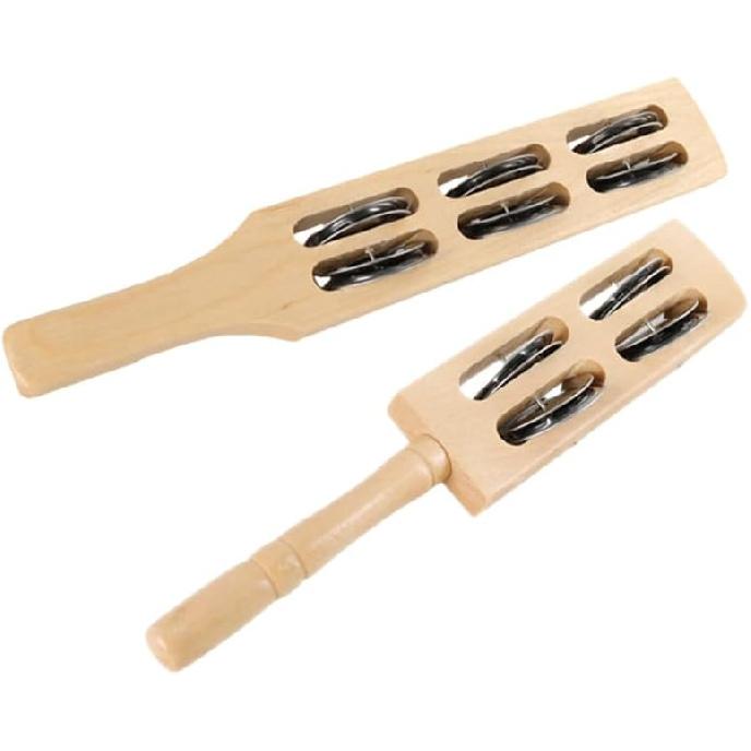 Hemoton 2Pcs Wooden Jingle Stick, Musical Instrument with Handle,Musical Bell Instruments Shaker Rattle Musical Percussion Instrument for Xmas