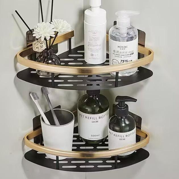 Svarta Guld Stansfria Badrum Triangulära & Rektangulära Förvaringsställ för Kosmetika