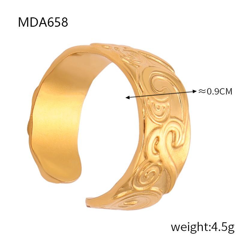 European Style Gold Open Ring - Hollow Textured Titanium Steel Jewelry for Women Size 7