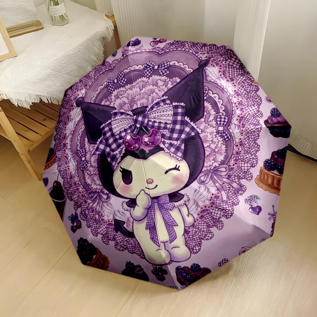 Kawaii Kuromi Floral Charm Portable Automatic Umbrella Sturdy 8 Rib Shaft Compact Design for Outdoor Daily Use Fashion Lovers Stylish Gift for Women