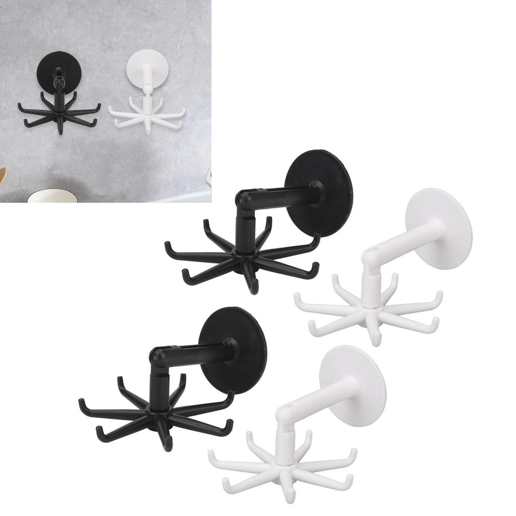 4pcs Wall Rotary Hook 180 Degree Vertical Flip 360 Degree Planare Rotation Bathroom 6 Claws Rotary Hook