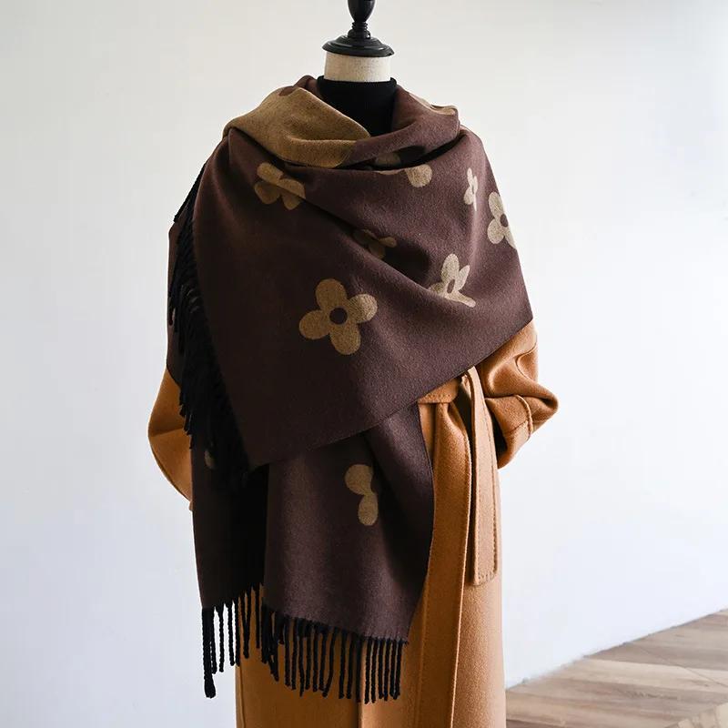 Fashion Luxury Jacquard Soft Covering Yarn Scarf Women Spring Autumn Long Shawl Wraps Winter Warm Neckerchief Double Sides