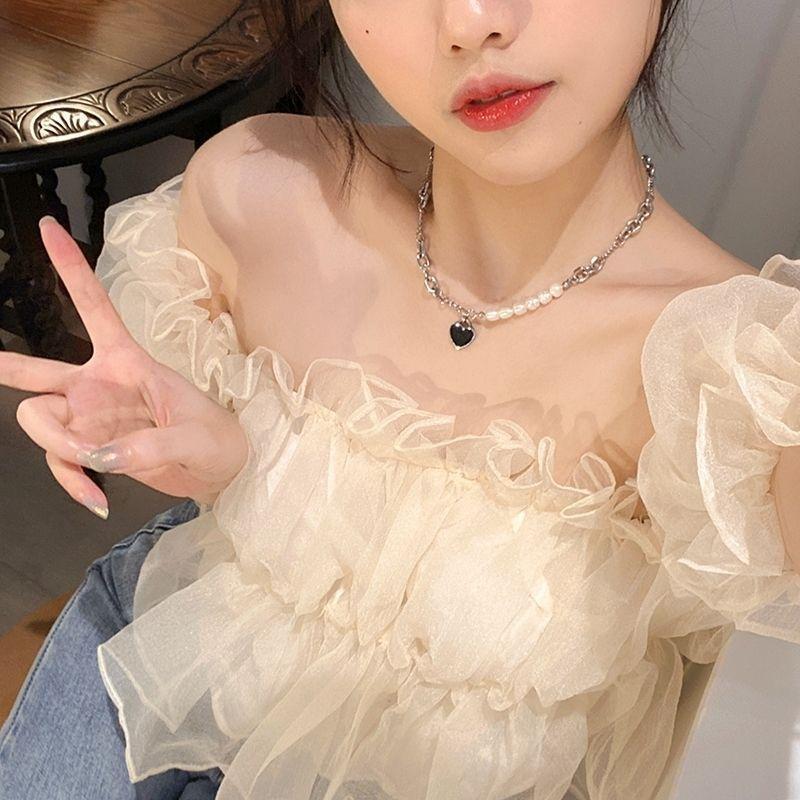 Naszyjnik splicing z cyrkoniami w kolorze czarnej miłości, styl light luxury, damski, wysokiej klasy, niszowy design, łańcuszek na obojczyk, słodki i cool, akcesoria na szyję