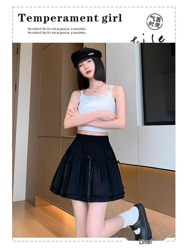 Letní nadýchaná sukně s vysokým pasem a mašlí se všitými bezpečnostními šortkami - Dámský design proti odhalení