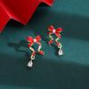 Red Ribbon Bow Diamond Stud Earrings, Sweet Niche Design In Autumn And Winter, Simple Woman