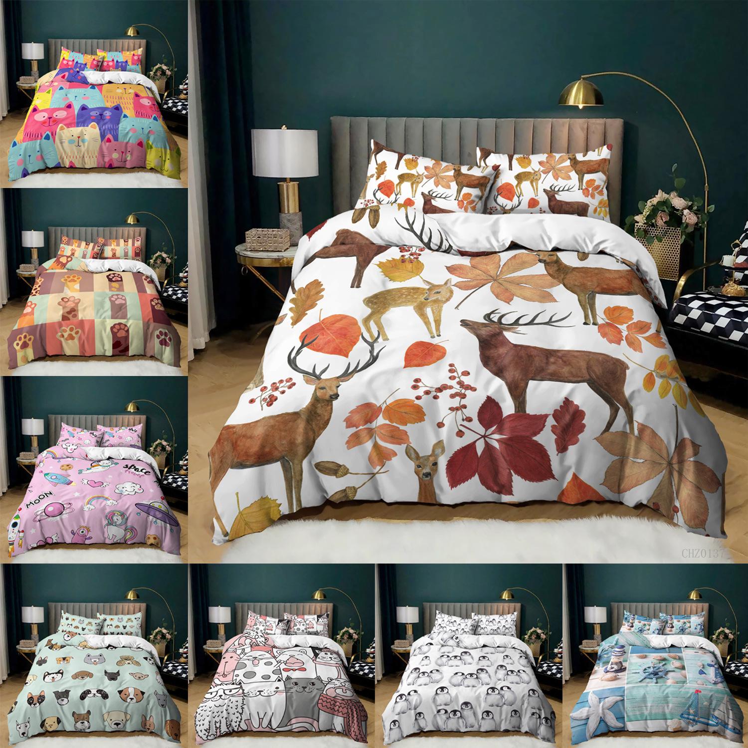 

Printed Animal Three-Piece Quilt Cover Bedding New 135 * 200 (two-piece set) 90g
