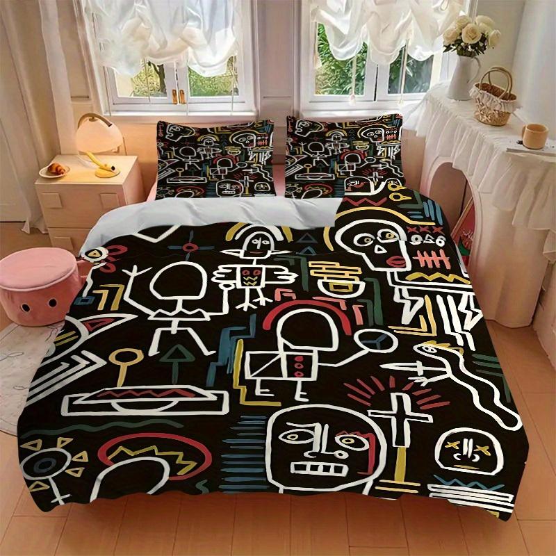 3Pcs Abstract Art Print Printed Bedding Set, Breathable And Soft, Machine Washable, Christmas Gift, Suitable for Bedroom Decoration, 15169