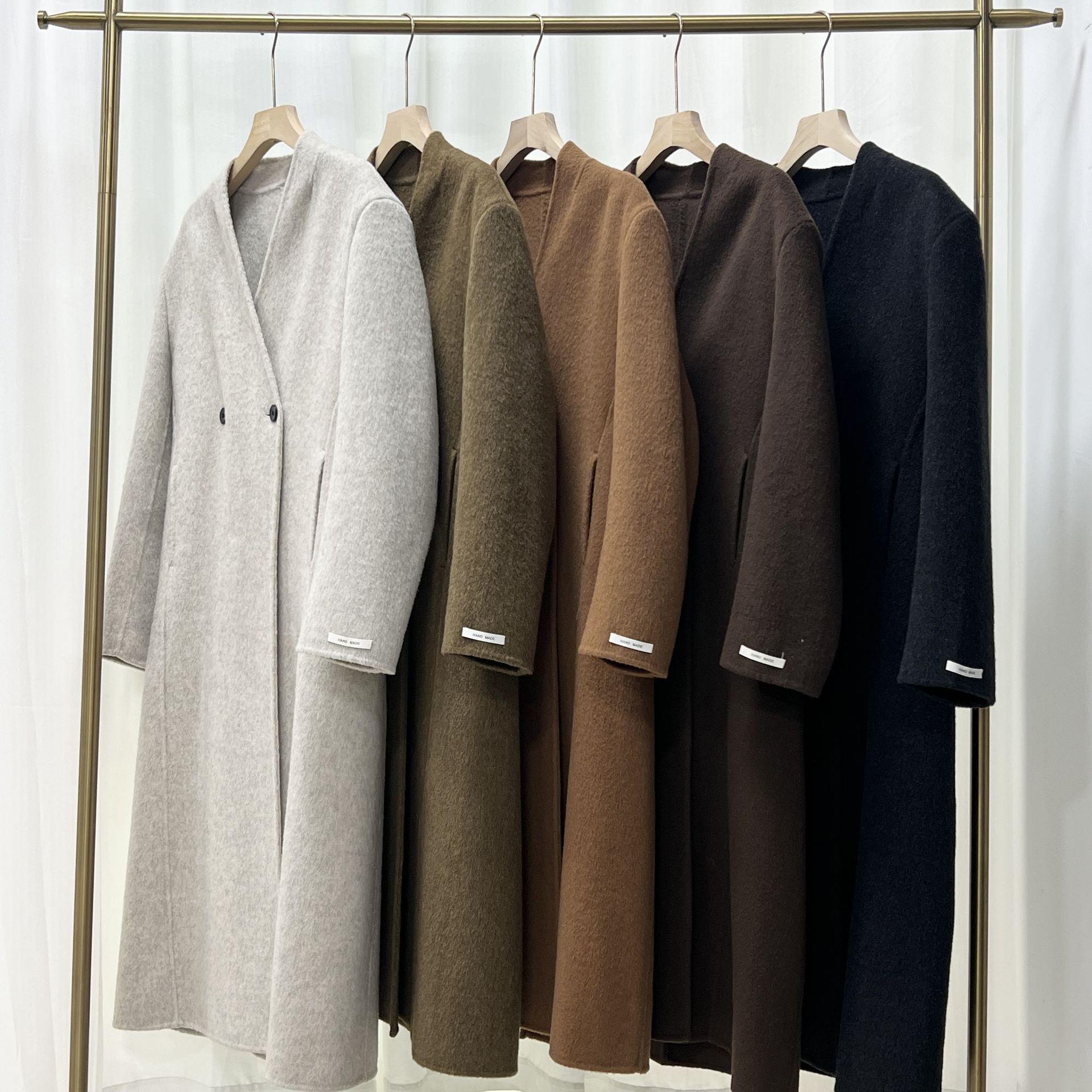 

Двустороннее шерстяное длинное пальто: Корейский стиль, Высококачественный, Подкладка из спандекса для осени/зимы. Camel