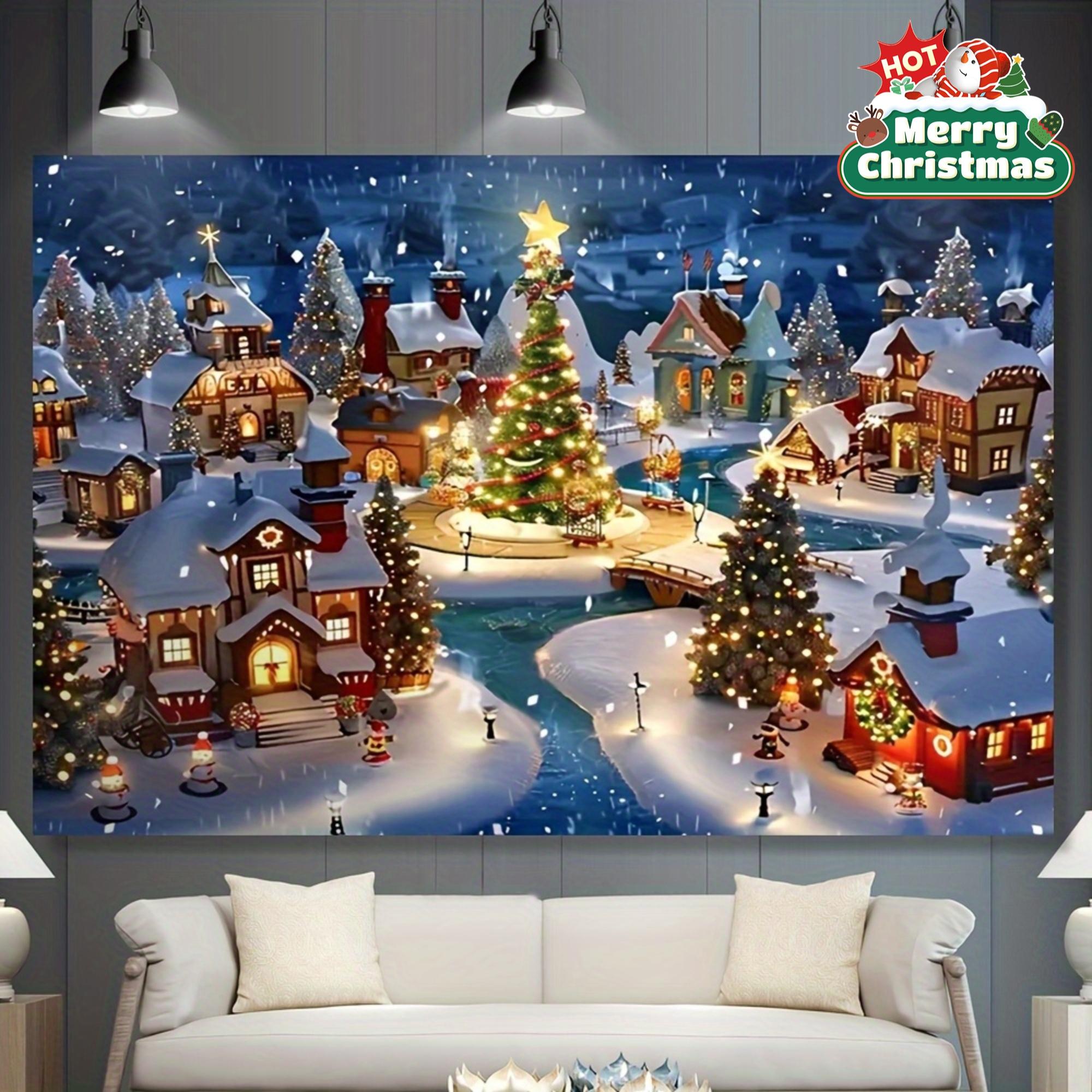 1pc Holiday Winter Village Scene Background - Polyester, Snow Christmas Village and lights, perfect holiday decoration 130x150cm