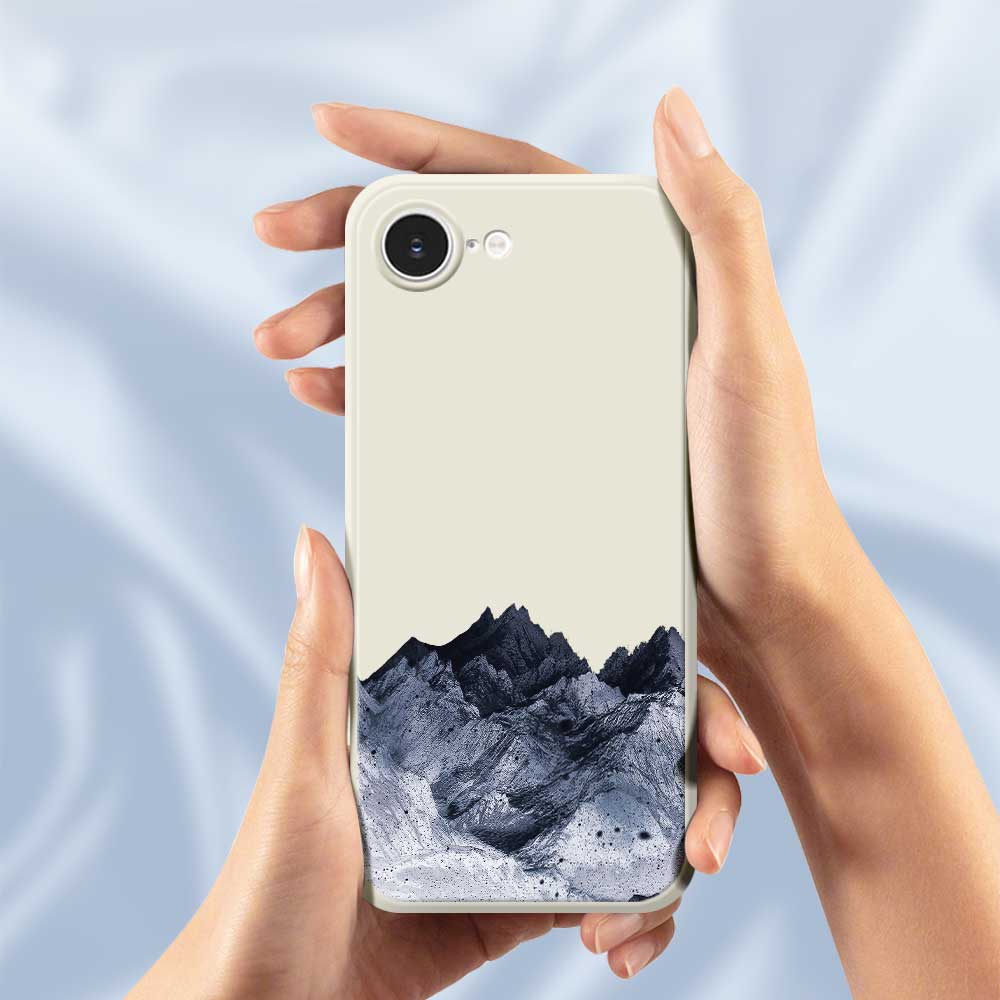 For iPhone 16e Case Black Mountain Pattern Printing Straight Edge TPU Phone Back Cover