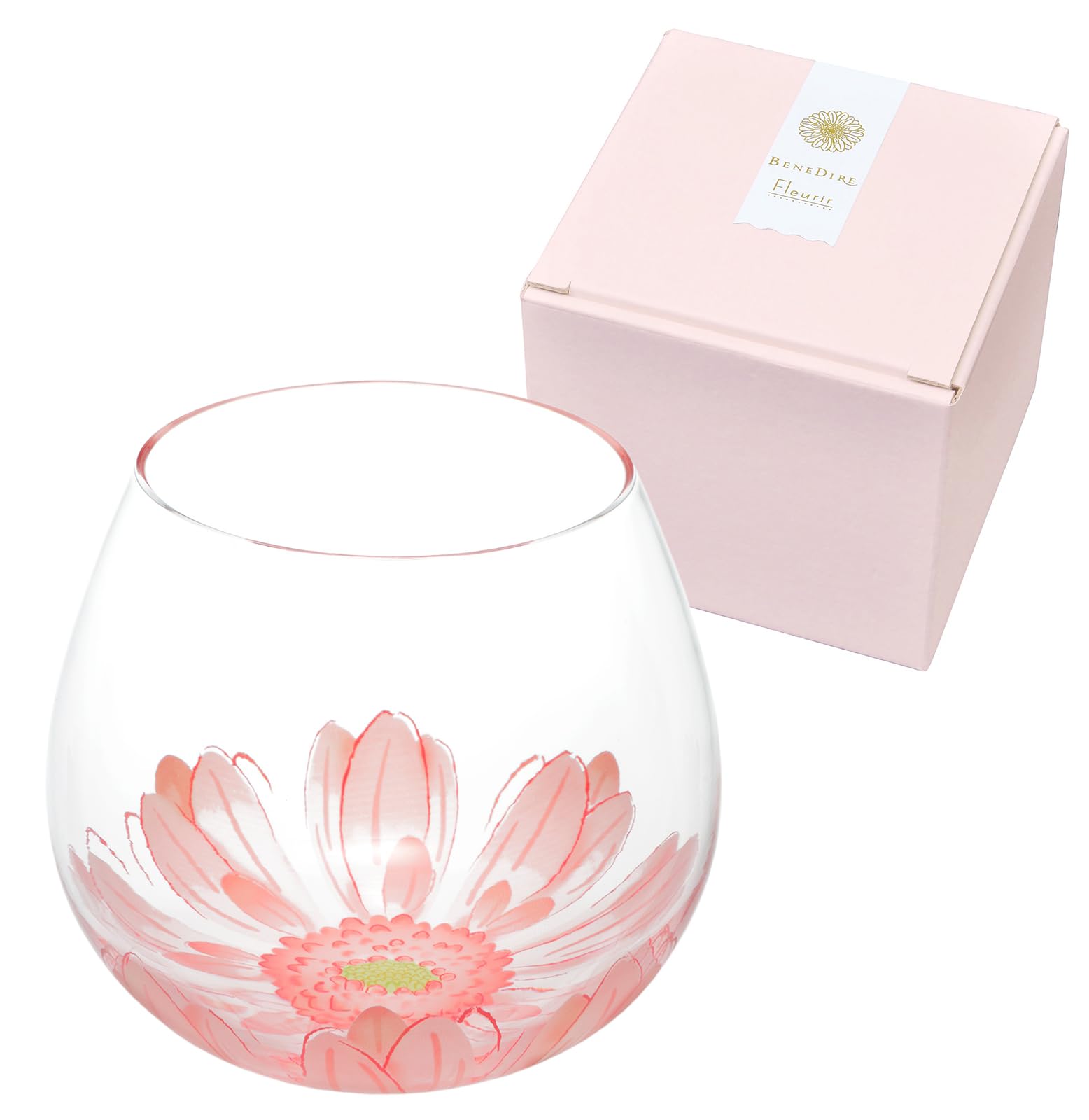 

Toyo Sasaki Glass BENEDIRE Fleurir Swaying Glass, Pink, 495ml, Made in Japan, Dishwasher Safe, Floral Print, Round Glass Cup, Gift, B-SW91-J393