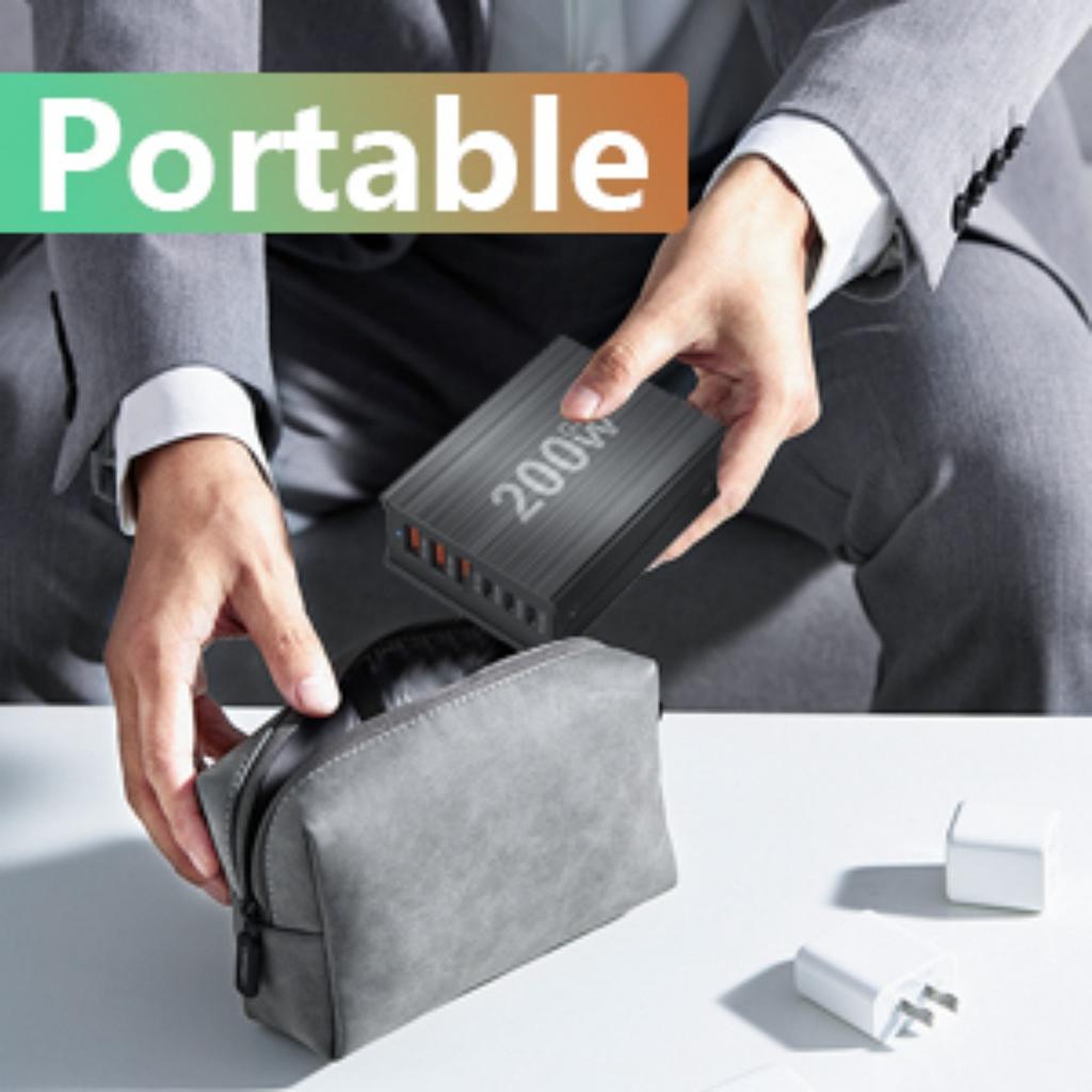 Stație de încărcare rapidă GaN 200W cu 6 porturi, încărcător USB C, încărcare rapidă QC PD 3.0, încărcător rapid Type C pentru IPhone 16/15/14/13 Pro MacBook