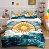 Sunburst and Ocean Waves Design Bedding Duvet Cover Set Duvet Cover Pillowcases (1 * Duvet Cover 2 * Pillowcases, Without Duvet Insert)