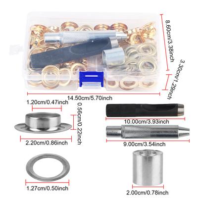3  Installation Tools 100pcs 12mm Metal Buckle 1 Sets with Box Air Eyelet Corns Tarpaulin Ring Buckle Copper Eyelet