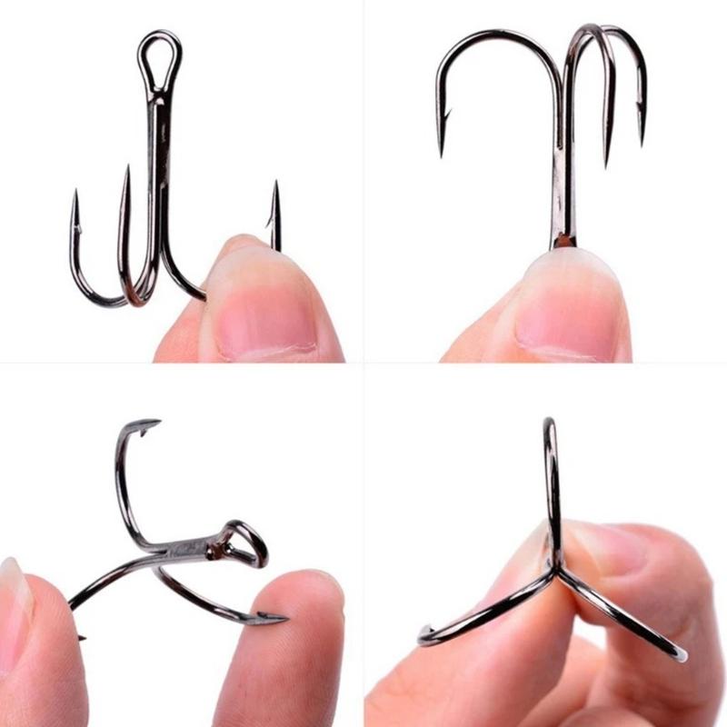50Pcs/box Fishing Treble Hooks Set, High Carbon Steel Hooks Sharply Round Bend Treble Hooks Strong Barbed Fishing Hooks