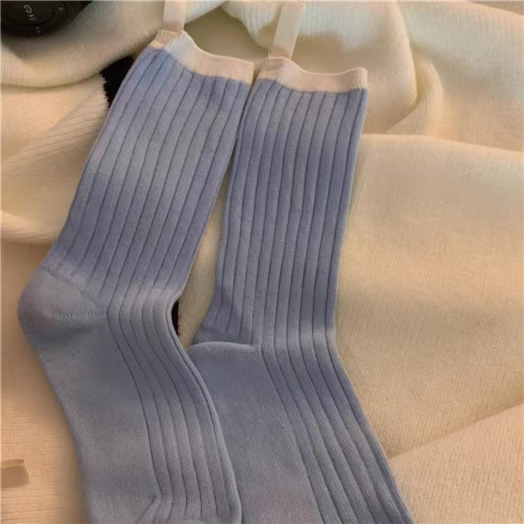 

Socks Autumn Small Cloth Standard Contrasting Color Medium Tube Socks Simple Vertical Pattern Trendy Socks Solid Color Splicing Versatile Stacking one size fits all