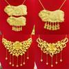 Vietnamese Sand Gold Flower Wedding Necklace Set with Pig Pendant, Brass Gold-Plated Jewelry