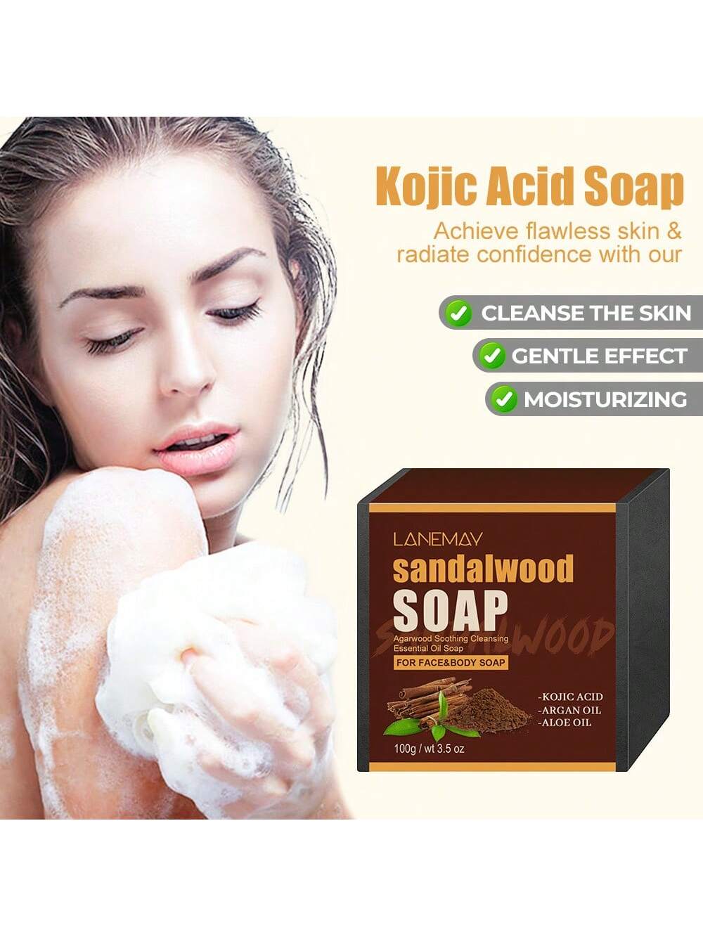 

1 шт. 100 г сандаловое мыло с уникальным ароматом для увлажнения и увлажнения кожи для мужчин и женщин для очистки тела коричневый