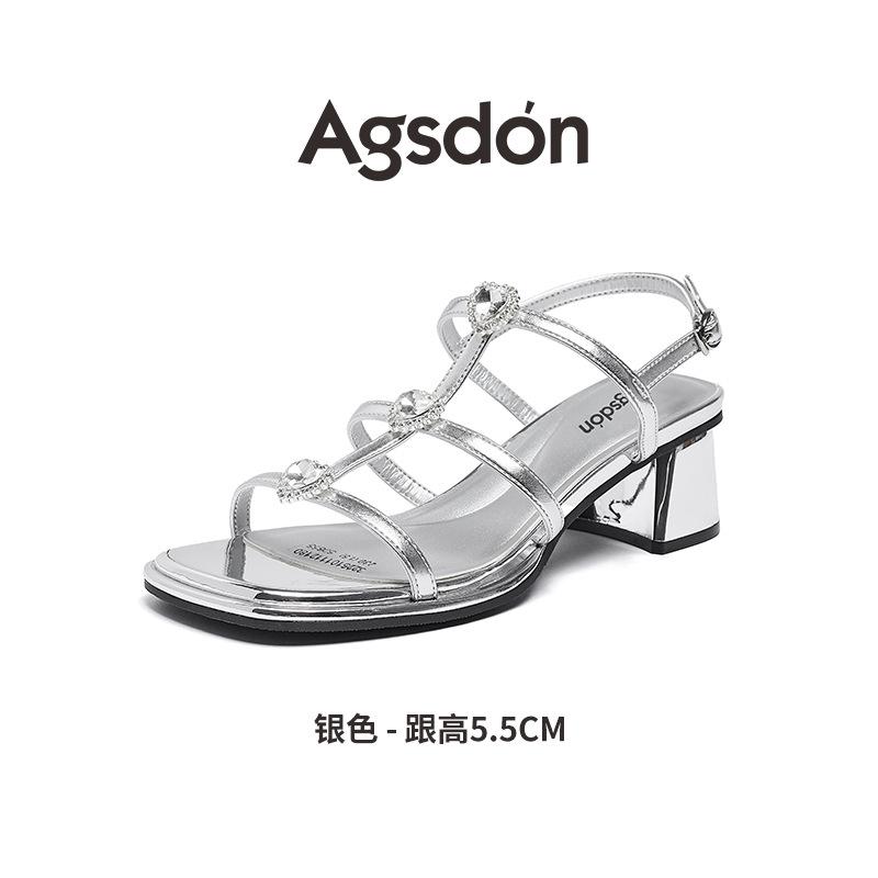 Augustine high-heeled sandals women's 2025 new spring and summer with skirt thick heel outside French fashion Roman sandals