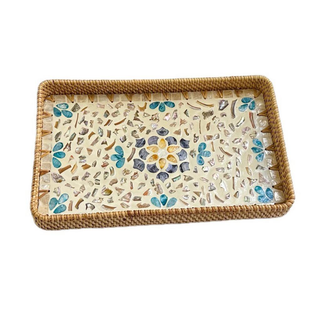 Hand Woven Rattan Shell Tray Colorful Bread Baskets Tray Splicing Shell Rattan Basket  Living Room