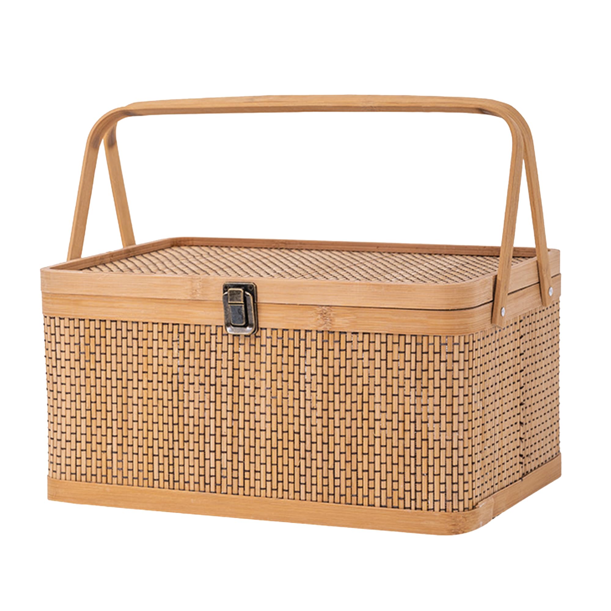 

лифактлаб. Корзина для пикника с крышкой, Ящик для хранения, Корзина для обеда на открытом воздухе, Бамбуковая крышка, Корзина для хранения с крышкой (32 x 22 x 16 см)