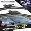 26" & 22" Front Bracketless Windshield Wiper Blades Direct Connect All Season US