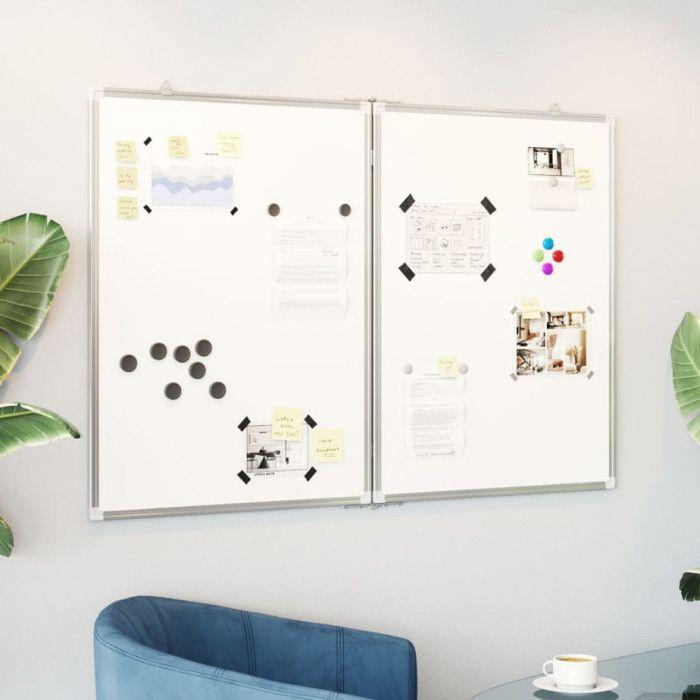 Tableau blanc magnétique pliable - 100x80 cm - Aluminium - Panneaux articulés - Intérieur