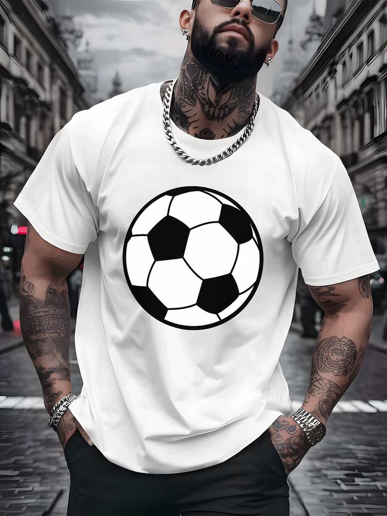Unisex Summer Crew Neck T Shirt Soccer Ball Graphic Short Sleeve Tee Loose Casual Sport Streetwear White Basic Top Male Daily Wear