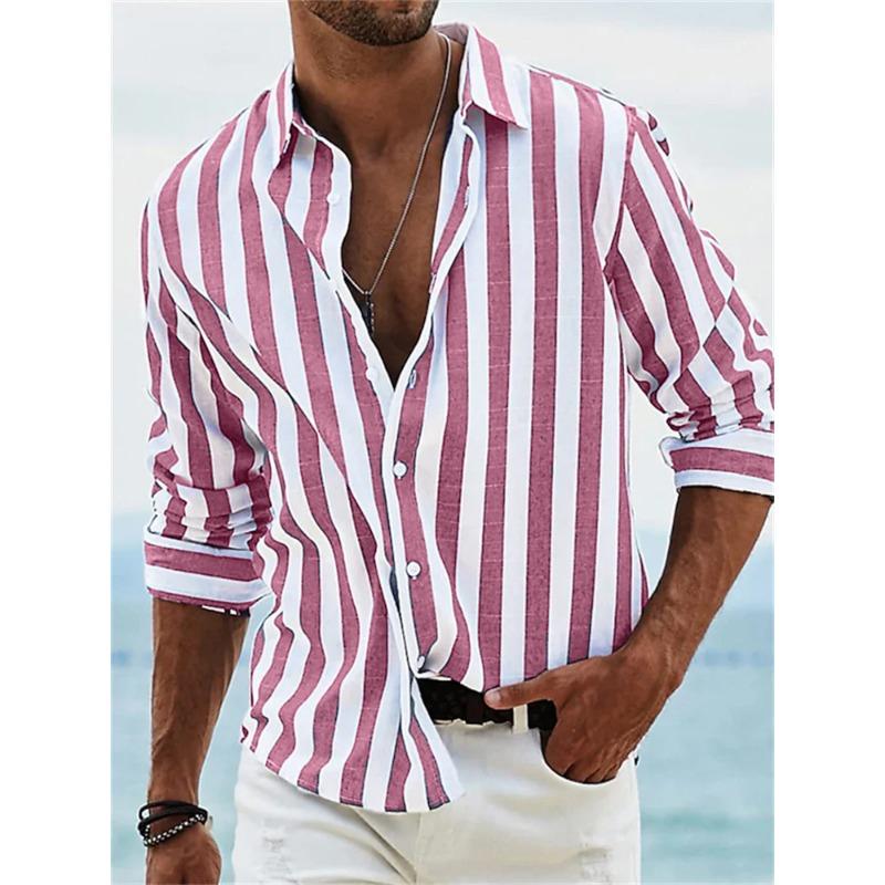 Men's Long Sleeve Shirt Striped Shirt Comfortable Casual Vacation Fashion Hawaiian Extra Large Size Men's Clothing XS-6XL