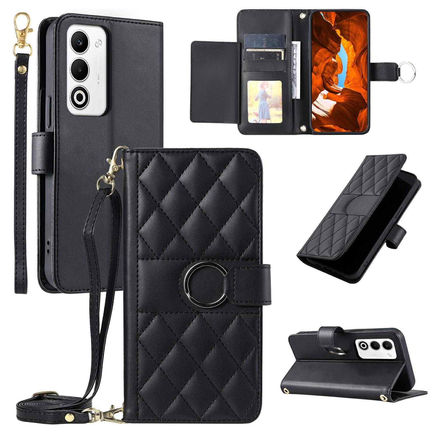 

Для Oppo A5 5G/4G Чохол-гаманець з кільцем-застібкою, підставка, ромб, шкіряний чохол для мобільного телефону через плече