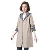 Spring Fall Women Jacket Hooded Long Sleeves Drawstring Plus Size Pockets Zipper Closure Windbreaker Mid Length Solid Color Big Pockets Windproof Warm
