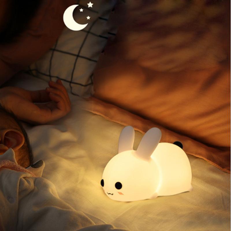 Novetly Silicone Jade Rabbit Led Night Light USB Charging Two-Tone Lights Cute Rabbit Pat Lamp Children's Night Companion