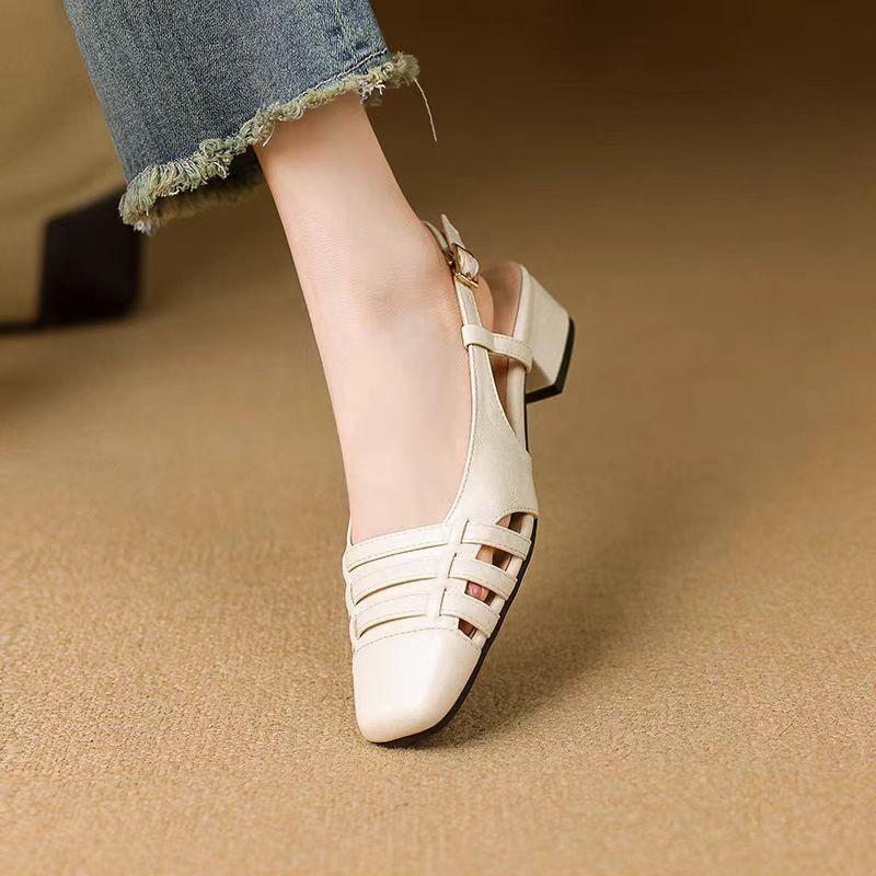 

Fashion Summer Women Sandals Fashion Ankle Buckle Wide Heels Women Shoes Luxury Leather Strap Woven Roman Sandals Sandalias De Mujer 35 бежевый