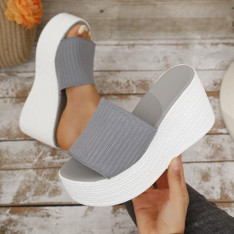 Women’s Knit Open-Toe Platform Slide Sandals Round Toe Summer Shoes