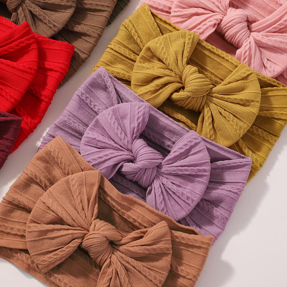 6/12pcs Lovely Cable Knit Baby Bows Headbands for Girls Elastic Knit Turban Hair Bands Soft Nylon Kids Headwear Hair Accessories