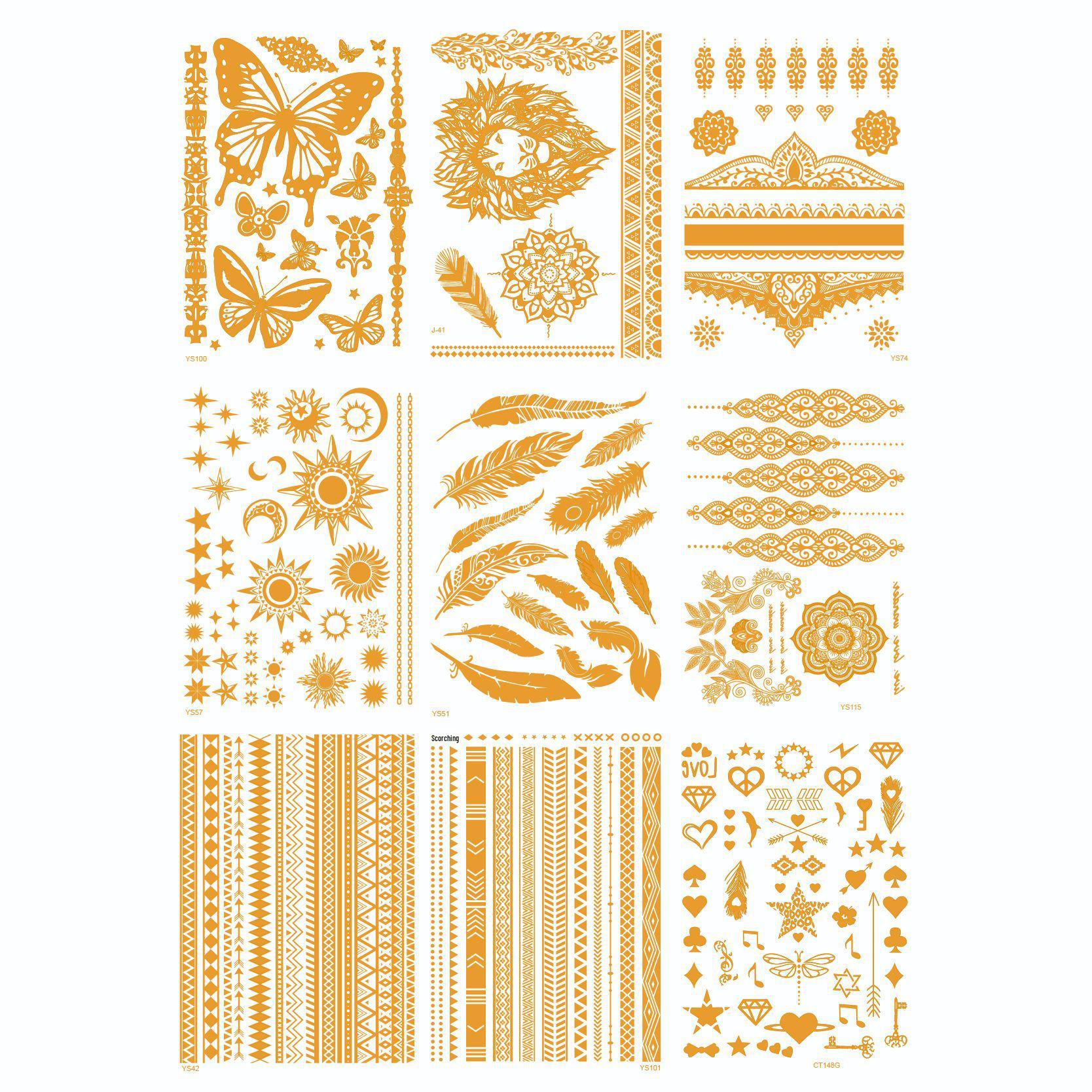 

Metal Lace Waterproof Temporary Tattoo Stickers 210*148 mm